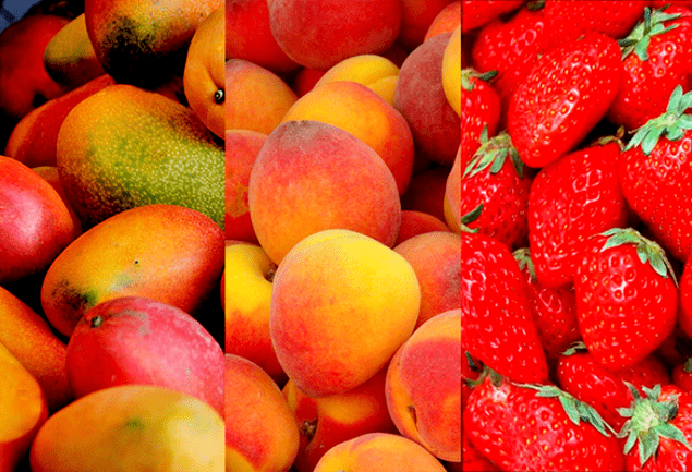 mangos, duraznos por potencia